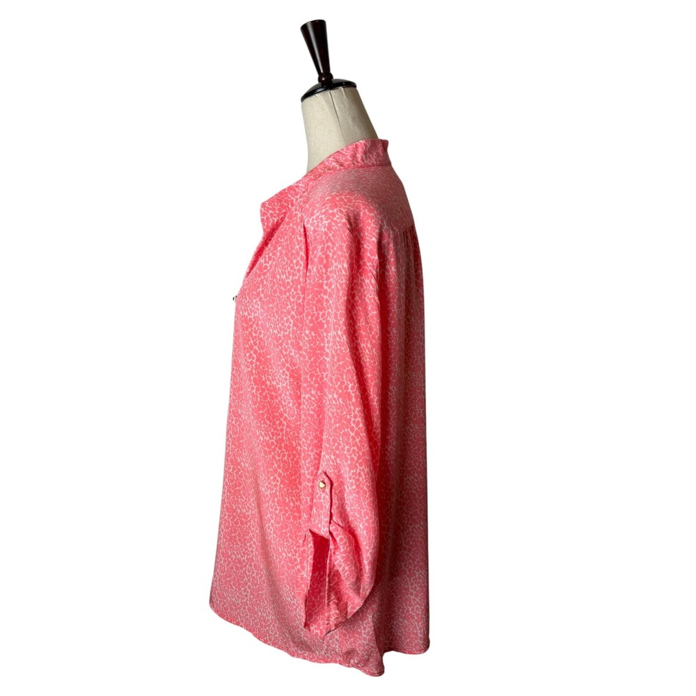 Britt Ryan Silk Tunic Blouse Women Large Pink Leopard Print Roll Tab Old Money - Picture 5 of 12